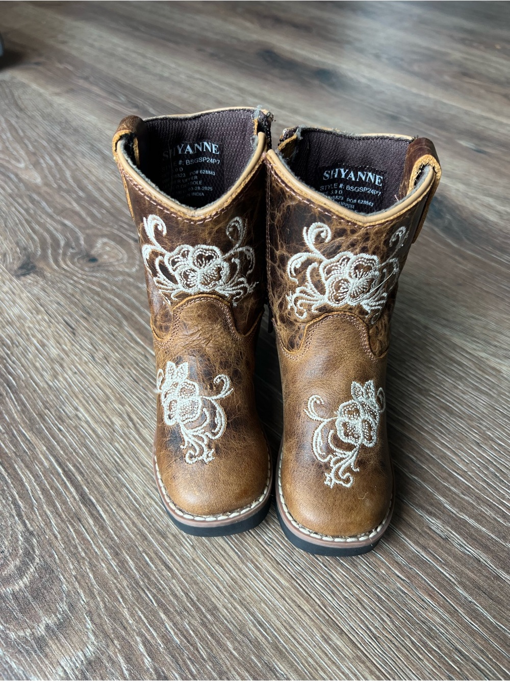 Shyanne Brown Kids' Western Embroidered Boots with Cream Stitching